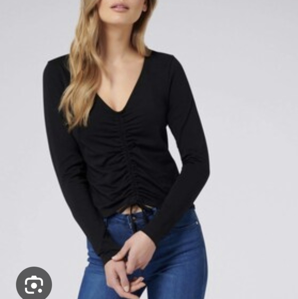 Ever New Black Ruched Blouse with Long Sleeves
